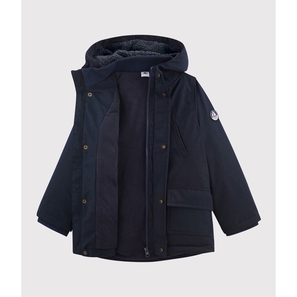 New Petit Bateau Toddler Navy Coated Cotton Parka - Picture 2 of 5